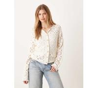 YAS - Cardigan in maglia all'uncinetto con lavorazione circolare color crema con bottoni color oro-Bianco L