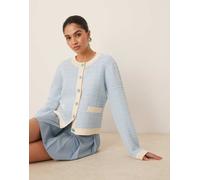 YAS - Cardigan in maglia bouclé color crema e azzurro cielo a quadri-Bianco S