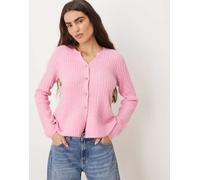 YAS - Cardigan in maglia strutturata rosa malva con fondo peplo L