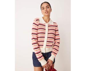 YAS - Cardigan rétro in maglia rosa e marrone a righe-Multicolore S