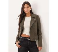 YAS - Giacca biker premium in pelle verde oliva XS