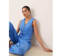 YAS - Gilet effetto lino color blu Provenza in coordinato 12