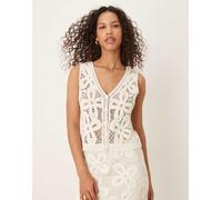 YAS - Gilet in maglia all'uncinetto a fiori color crema premium in coordinato-Bianco S