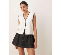 YAS - Gilet in maglia bianco con cuciture a contrasto e bottoni sul davanti L