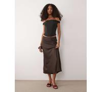 YAS - Gonna midi in raso color marrone cioccolato XS
