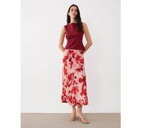 YAS - Gonna midi in raso con stampa a fiori rosa e rossa L