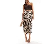 YAS - Gonna midi in raso con stampa leopardata-Multicolore XS