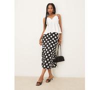 YAS - Gonna midi in raso nera a pois bianchi-Multicolore XS
