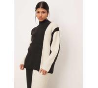 YAS - Maglione con design a contrasto nero e color panna in coordinato XS