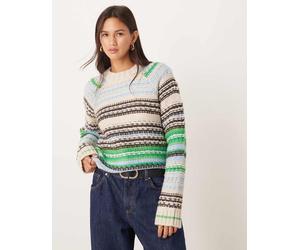 YAS - Maglione in misto lana a righe verdi e marroni-Multicolore XL