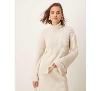 YAS - Maglione lavorato color crema con collo alto e maniche con risvolto in coordinato-Bianco L