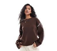 YAS - Maglione marrone con cuciture a contrasto S