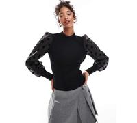 YAS - Maglione nero con maniche trasparenti a pois M