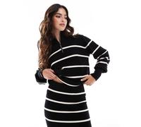 YAS - Maglione nero e crema a righe con zip sul collo in coordinato XS