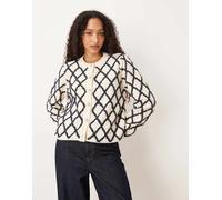 YAS - Maglione soffice testurizzato a quadri color crema e blu navy-Bianco XL