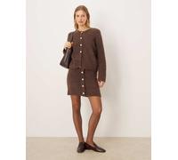 YAS - Minigonna in bouclé marrone cioccolato con bottoni decorati in coordinato S