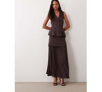 YAS minigonna lavorata a maglia con gonna lunga in chiffon coordinata, marrone cioccolato S