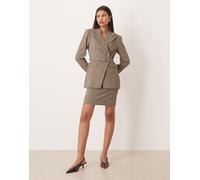 YAS - Minigonna sartoriale marrone a quadri con cintura in coordinato 46