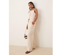 YAS - Pantaloni a fondo ampio e vita alta sartoriali color crema mélange in misto lino in coordinato-Bianco 14