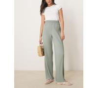 YAS - Pantaloni a fondo ampio plissé verdi a vita alta-Verde 38