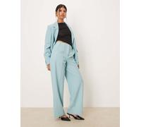 YAS - Pantaloni sartoriali verde-azzurro a vita alta con fondo ampio in coordinato-Blu 6