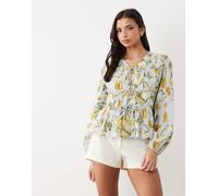 YAS - Top a maniche lunghe allacciato sul davanti in morbido cotone con stampa a fiori-Multi 46