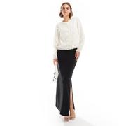 YAS - Top a maniche lunghe color betulla con dettagli effetto piume-Bianco XS