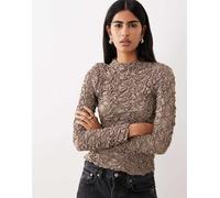 YAS - Top a maniche lunghe grigio tortora testurizzato 3D 40