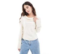 YAS - Top a maniche lunghe in raso bianco sporco XL