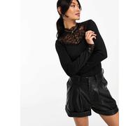 YAS - Top a maniche lunghe nero con inserto in pizzo XXL