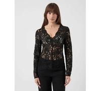 Yas Lacey V-neck Lace Top Long Sleeve Blouse Nero XS Donna