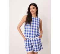 YAS - Top blu e bianco a quadretti con finiture smerlate in coordinato 42