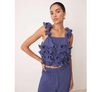 YAS - Top blu intenso con volant strutturati in coordinato 46