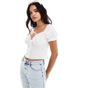 YAS - Top con bustino a cuore e dettaglio con volant bianco S