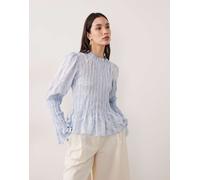 YAS - Top grembiule a maniche lunghe testurizzato blu pastello 46