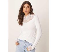 YAS - Top in pizzo a collo alto in stile vittoriano bianco L