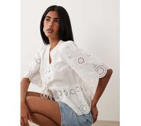 YAS - Top in pizzo di cotone bianco allacciato sul davanti 42