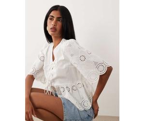 YAS - Top in pizzo di cotone bianco allacciato sul davanti 48