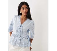 YAS - Top in pizzo di cotone celeste allacciato sul davanti-Blu 44