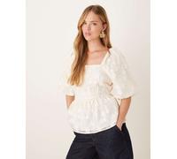 YAS - Top jacquard color crema con maniche a sbuffo-Bianco 14