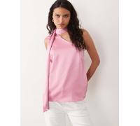 YAS - Top monospalla in raso rosa con dettaglio foulard 48