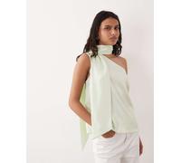 YAS - Top monospalla in raso verde con dettaglio foulard 40