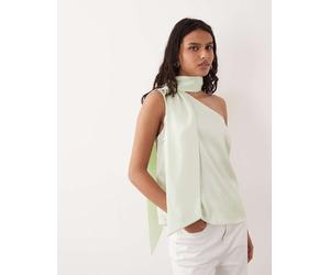 YAS - Top monospalla in raso verde con dettaglio foulard 46