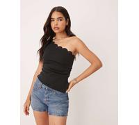 YAS - Top premium in jersey strutturato nero con dettagli smerlati XL