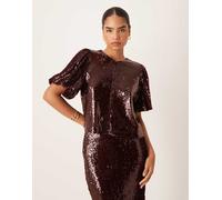 YAS - Top premium in paillettes bordeaux in coordinato-Rosso M