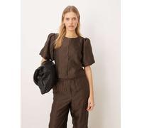 YAS - Top premium testurizzato marrone cioccolato con maniche a sbuffo in coordinato 42