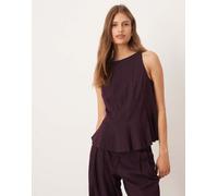 YAS - Top sartoriale bordeaux gessato con fondo a peplo in coordinato-Rosso 6