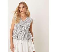 YAS - Top senza maniche allacciato sul davanti in popeline nero e bianco a righe-Multicolore 38