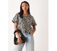 YAS - Top strutturato con stampa zebrata bianca e nera-Nero 46
