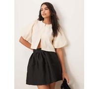 YAS - Top strutturato in jacquard color crema con maniche a sbuffo-Bianco S